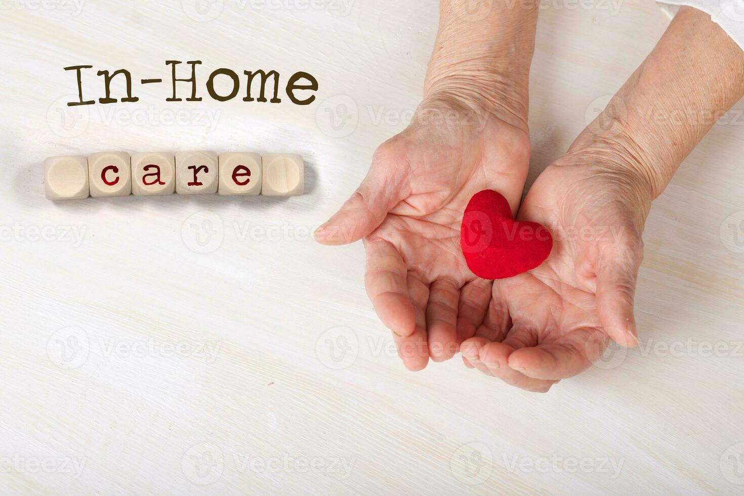 Words IN-HOME CARE composed of wooden dices. photo