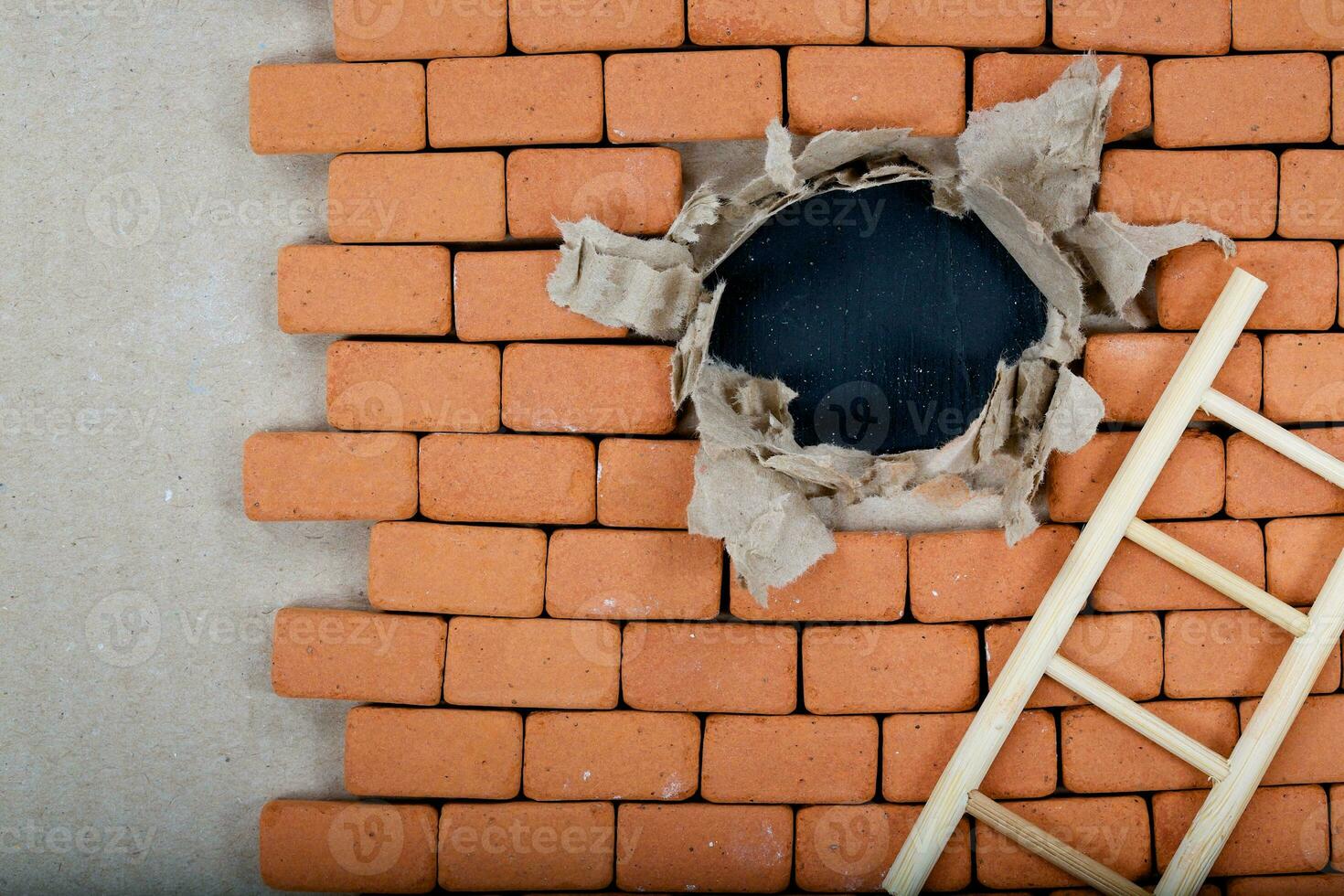 Hole in a brick wall. Top view photo