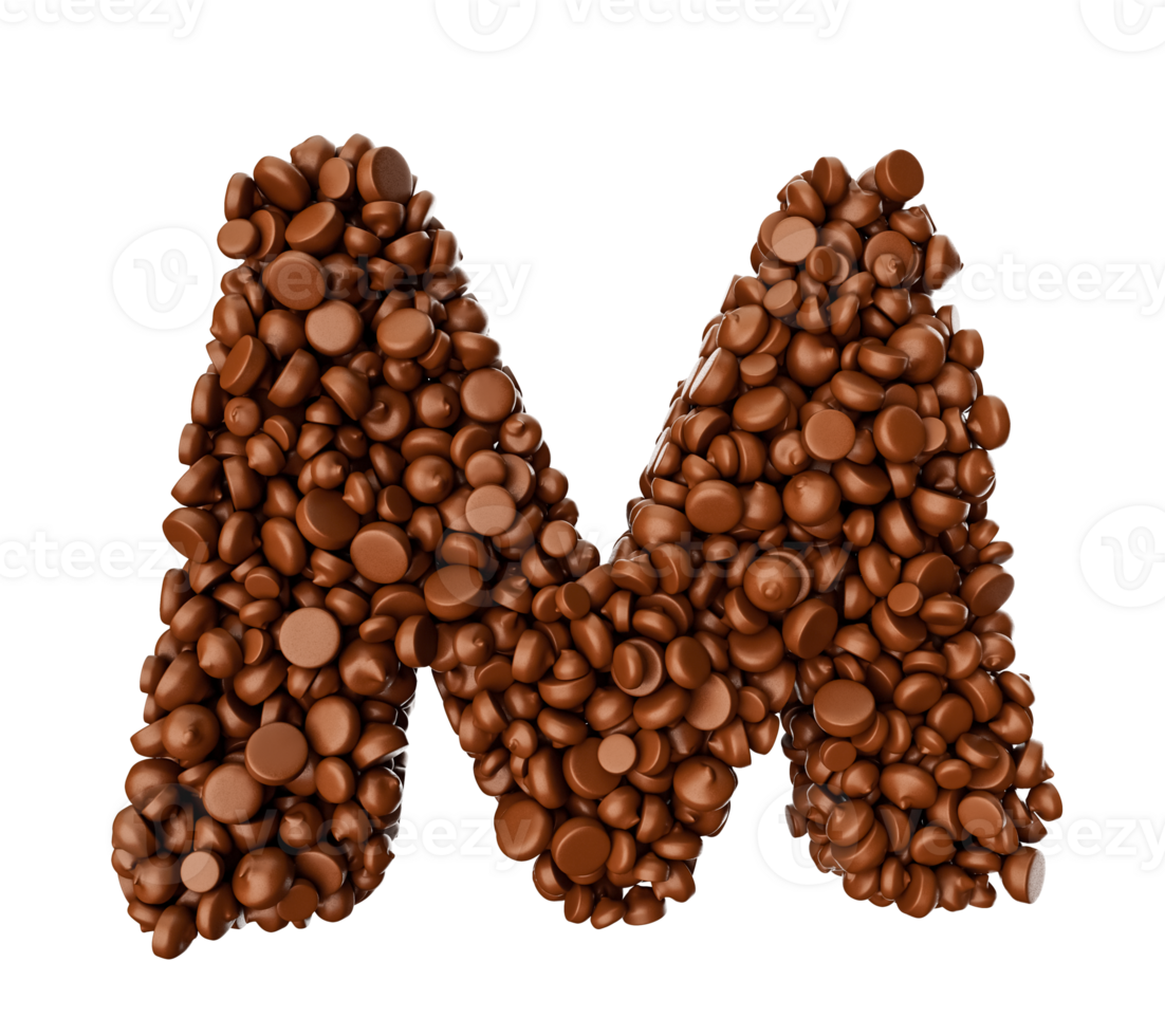 Alphabet M made of chocolate Chips Chocolate Pieces Alphabet Letter M 3d illustration png