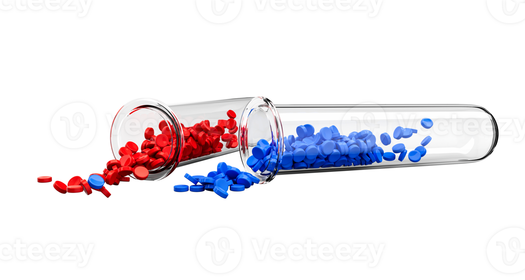 Polymer Plastic bead Red and Blue  polymer resin in sample test tube, plastic granulate for injection molding process 3d illustration png
