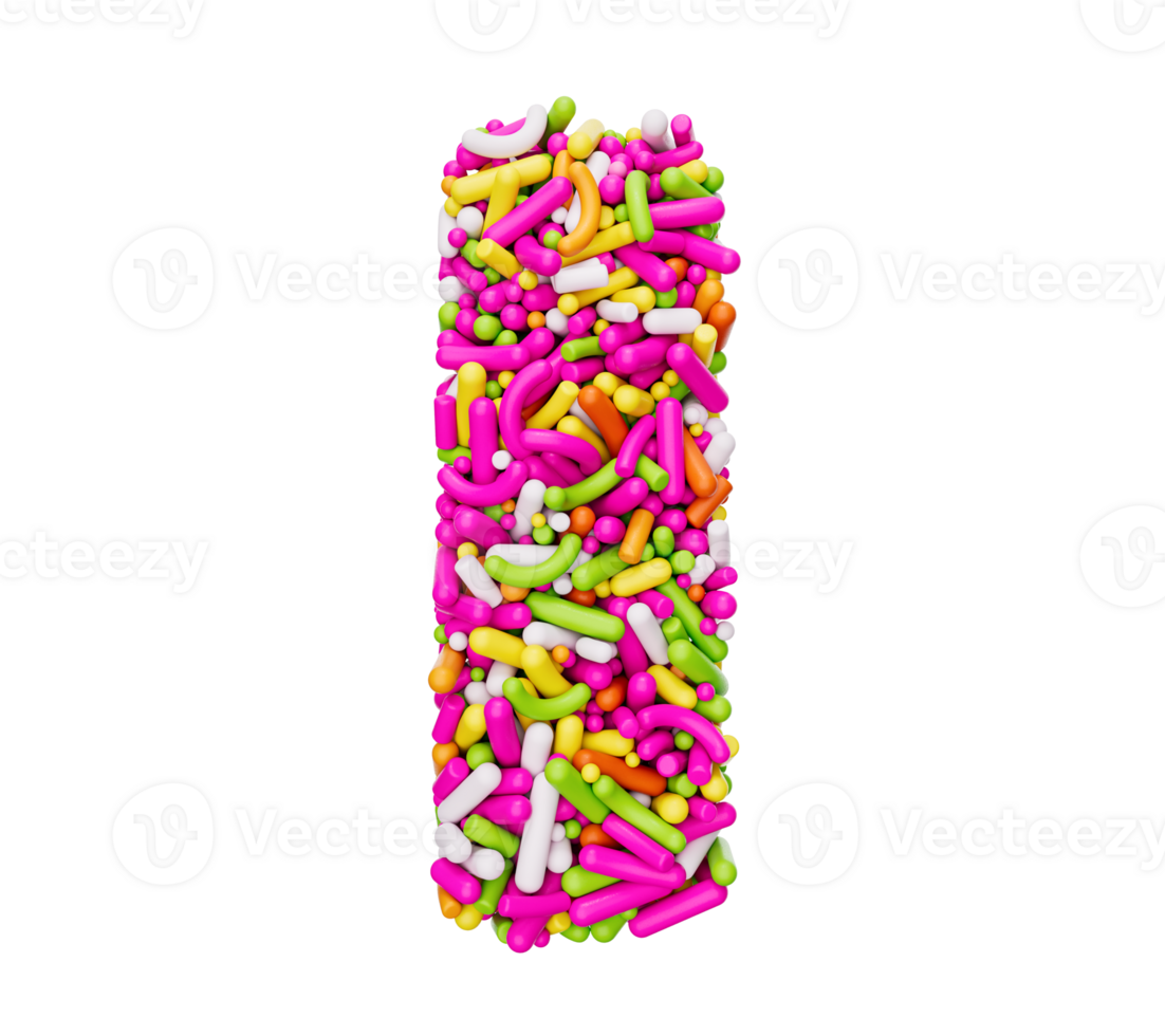 Alphabet I made of Colorful Sprinkles Letter i Rainbow sprinkles 3d illustration png