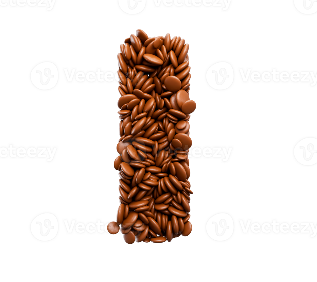 Letter I made of chocolate Coated Beans Chocolate Candies Alphabet Word I 3d illustration png