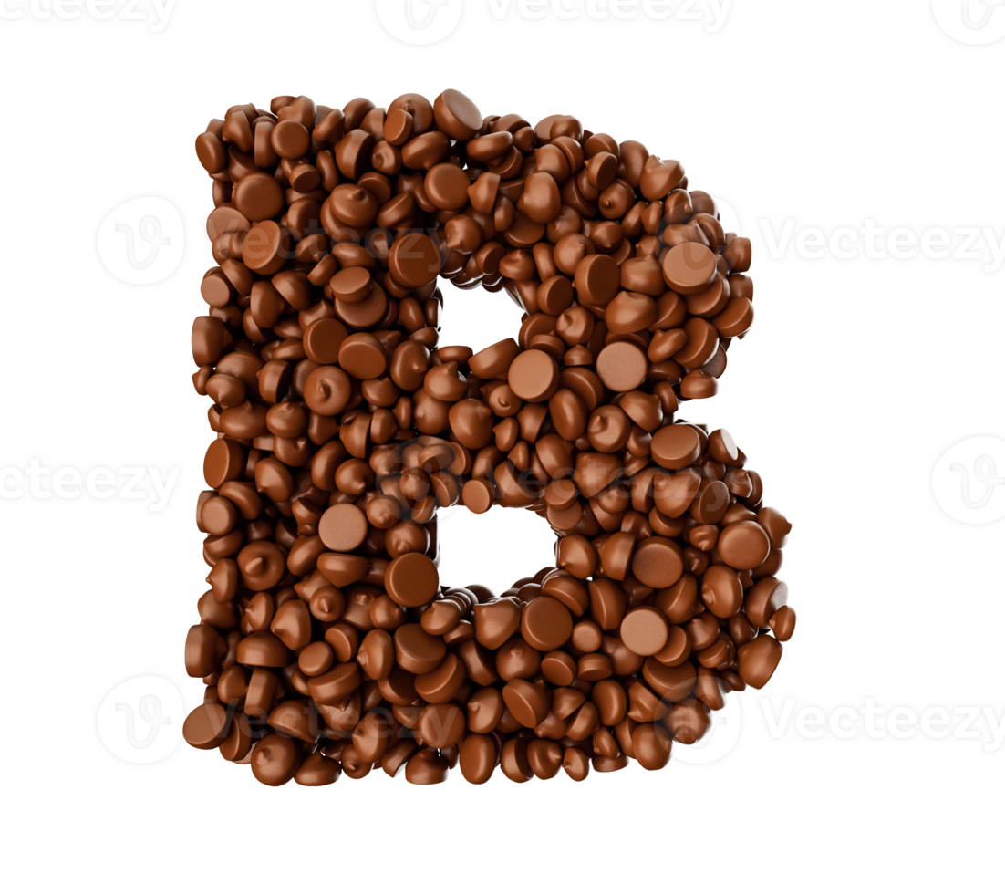 Alphabet B made of chocolate Chips Chocolate Pieces Alphabet Letter B 3d illustration png