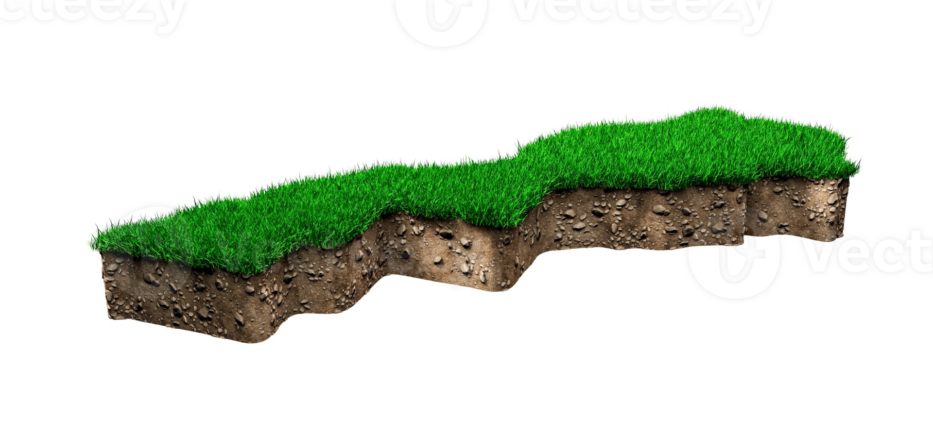 carte du maroc coupe transversale de la géologie des sols avec de l'herbe verte et de la texture du sol rocheux illustration 3d png