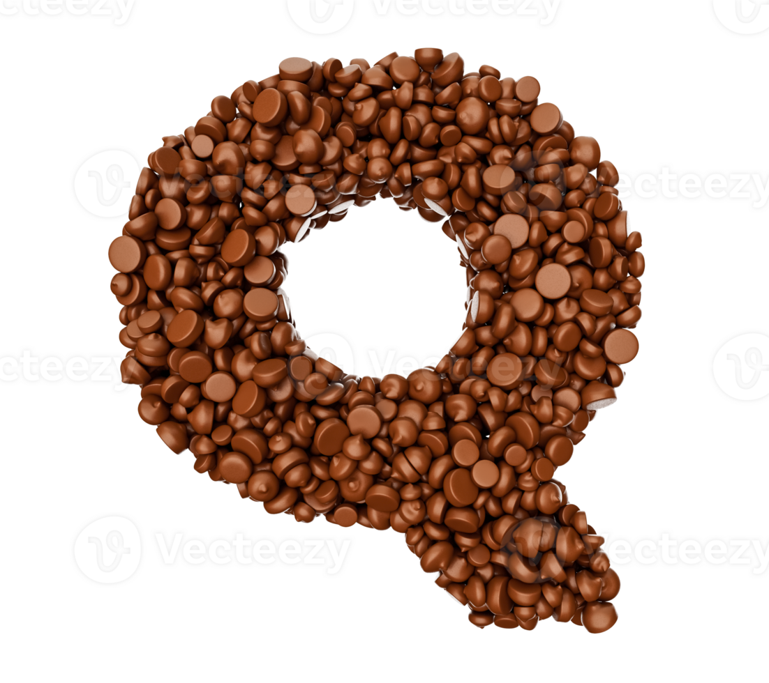 Alphabet Q made of chocolate Chips Chocolate Pieces Alphabet Letter Q 3d illustration png