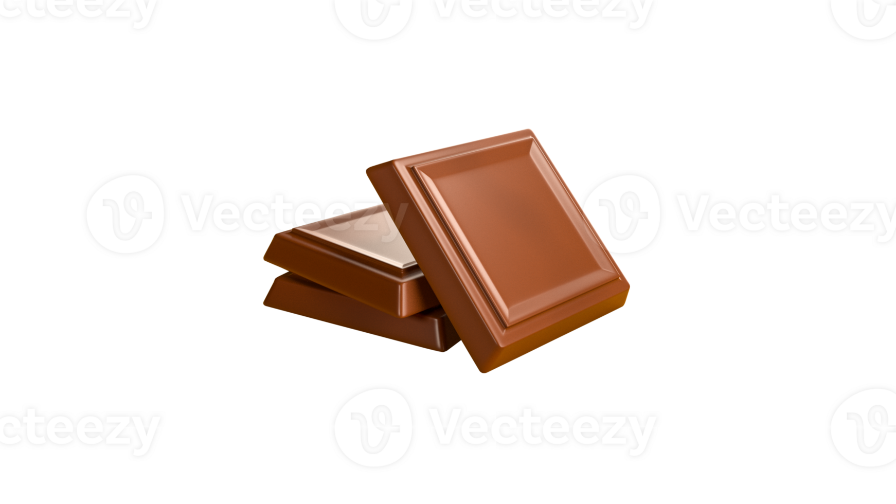 Cubes of milk chocolate bar isolated, Macro photo of Chocolate bar Broken pieces 3d rendering png