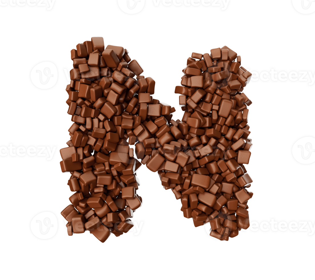 brief n gemaakt van chocola brokken chocola stukken alfabet brief n 3d illustratie png