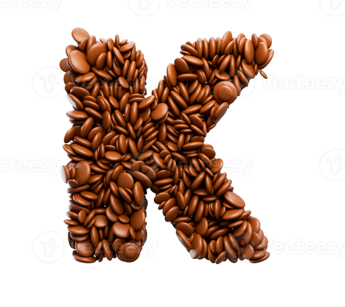 Letter K made of chocolate Coated Beans Chocolate Candies Alphabet Word