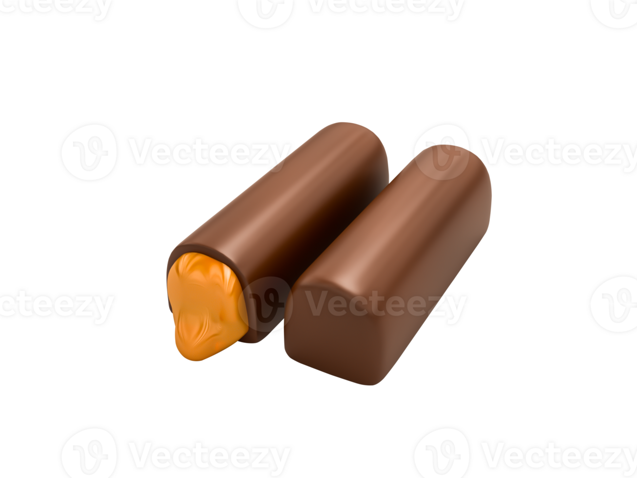 Chocolate stick bar with caramel filling closed up 3d illustration png