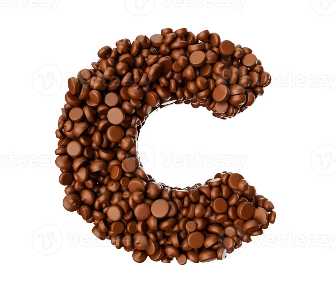 Alphabet C made of chocolate Chips Chocolate Pieces Alphabet Letter C 3d illustration png