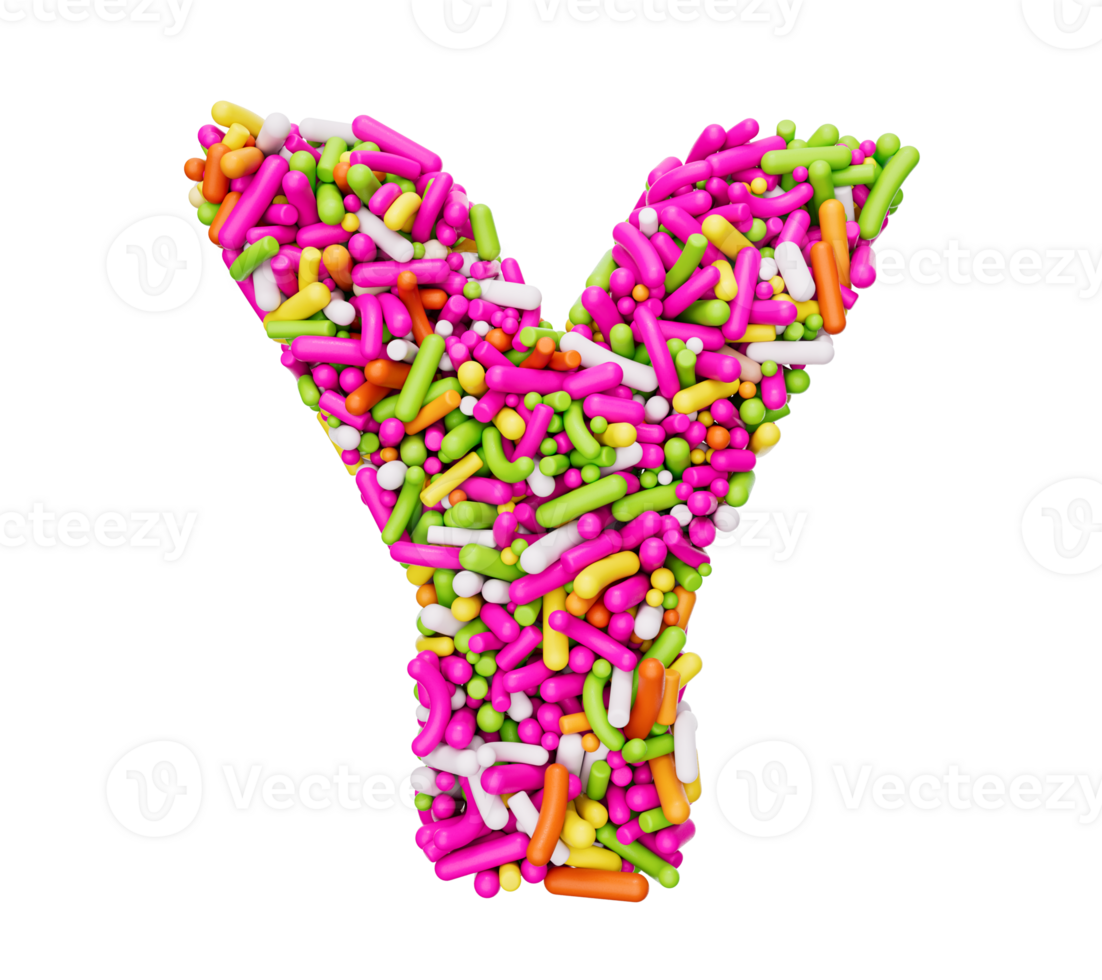 alfabet y gemaakt van kleurrijke hagelslag letter y regenboog hagelslag 3d illustratie png