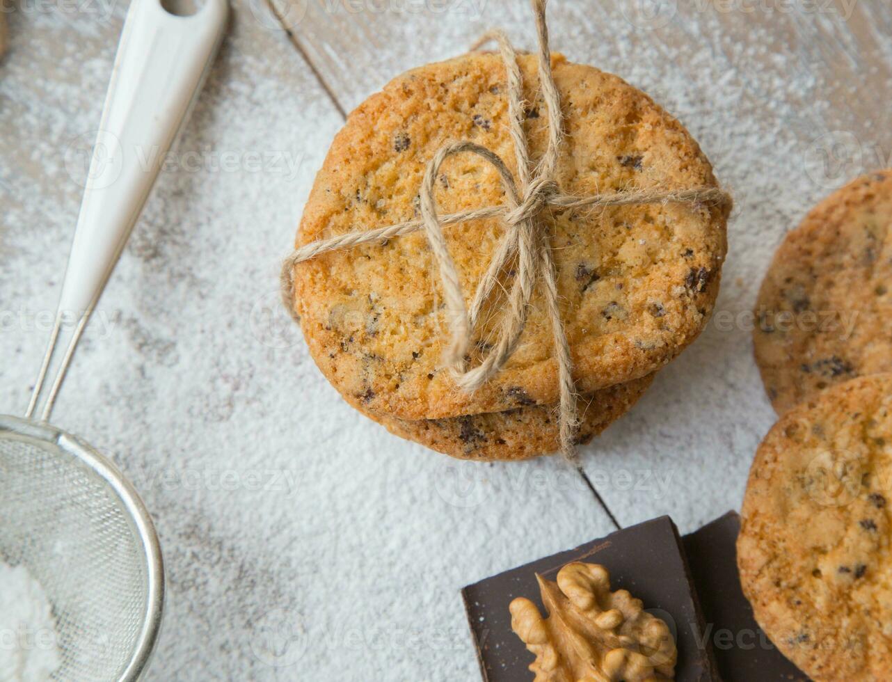 Biscuits with wallnuts and chocolate chips photo