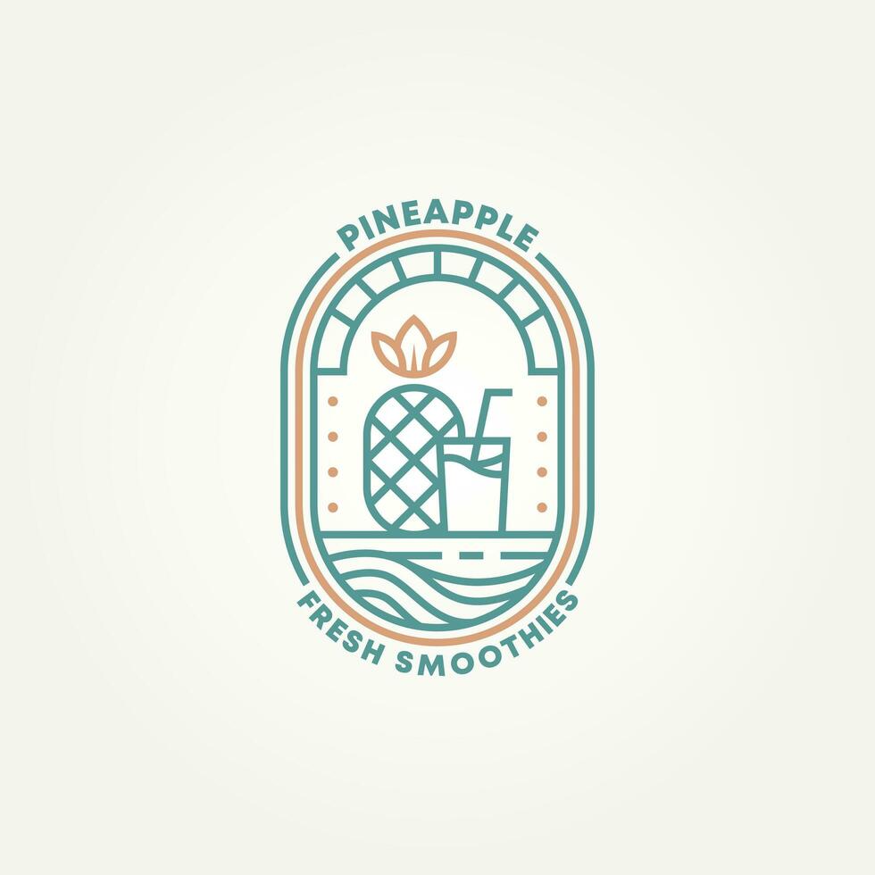 minimalist pineapple smoothie juice badge logo template vector illustration design. simple modern smoothie bar pineapple cup emblem logo concept