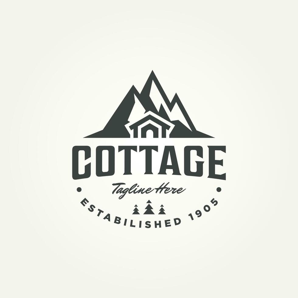 natural mountain cottage  icon logo template vector illustration design. classic minimalist real estate, forest cabin, log cottage logo concept