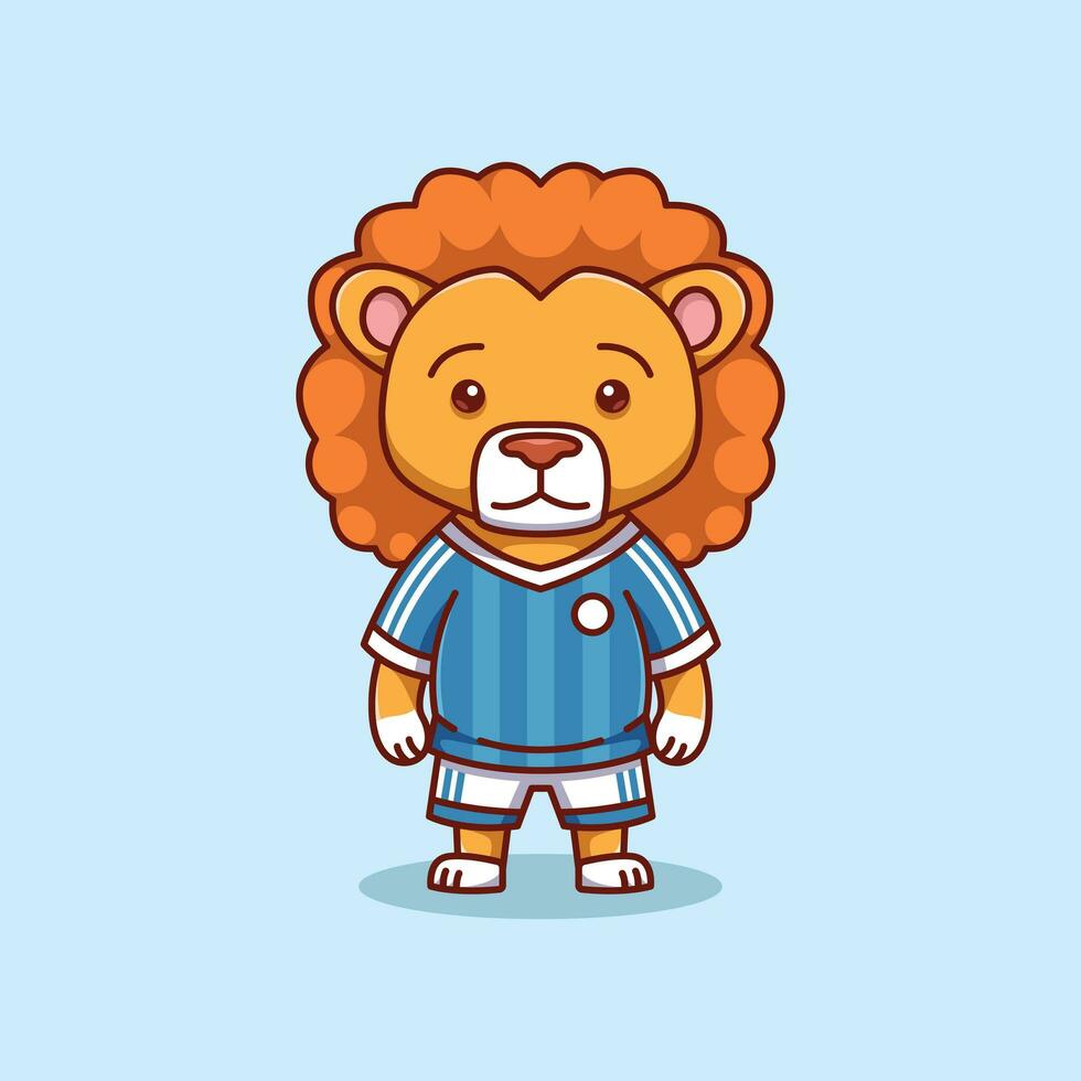 minimalist cute lion animal wearing soccer shirt cartoon flat icon vector Illustration design. simple modern cute lion isolated flat cartoon style