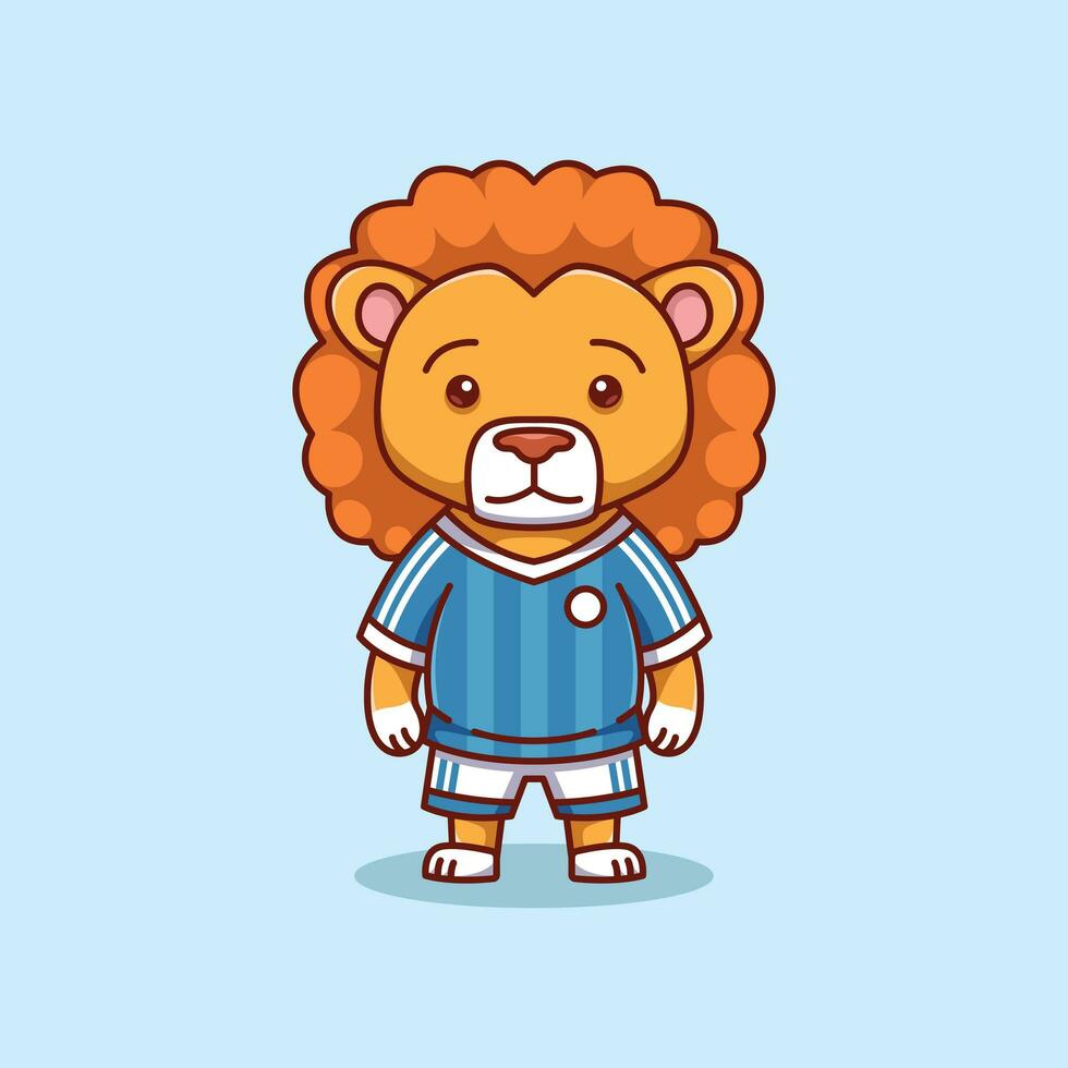 minimalist cute lion animal wearing soccer shirt cartoon flat icon vector Illustration design. simple modern cute lion isolated flat cartoon style