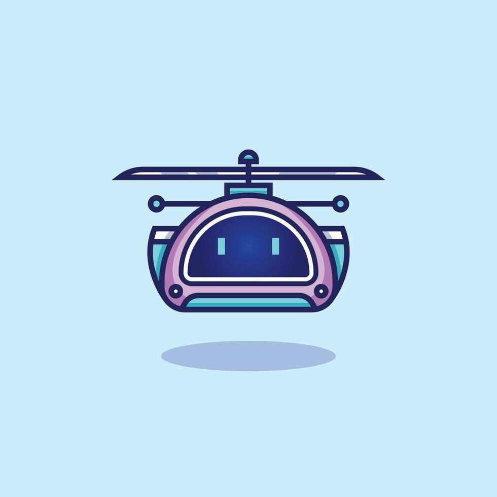 simple modern funny cute flying robot with helicopter blades cartoon flat icon vector Illustration design