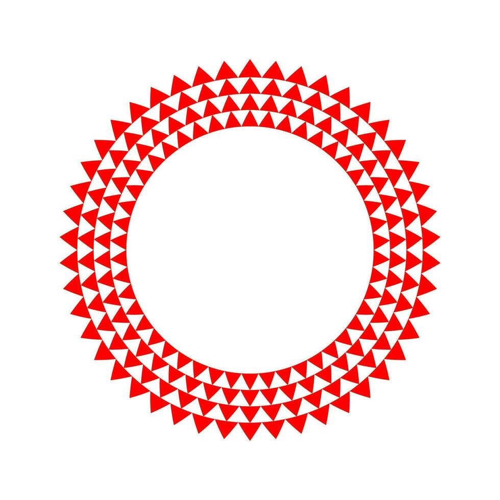 Red doodle round frame made of triangles. Triangular circle border. Triangle circular logo vector illustration.