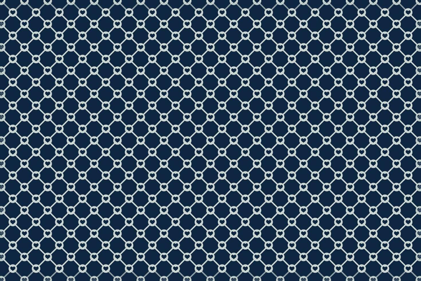 Blue small heart in circles interconnected with rhombus lines seamless pattern. Love hearts doodle for valentine's day. vector