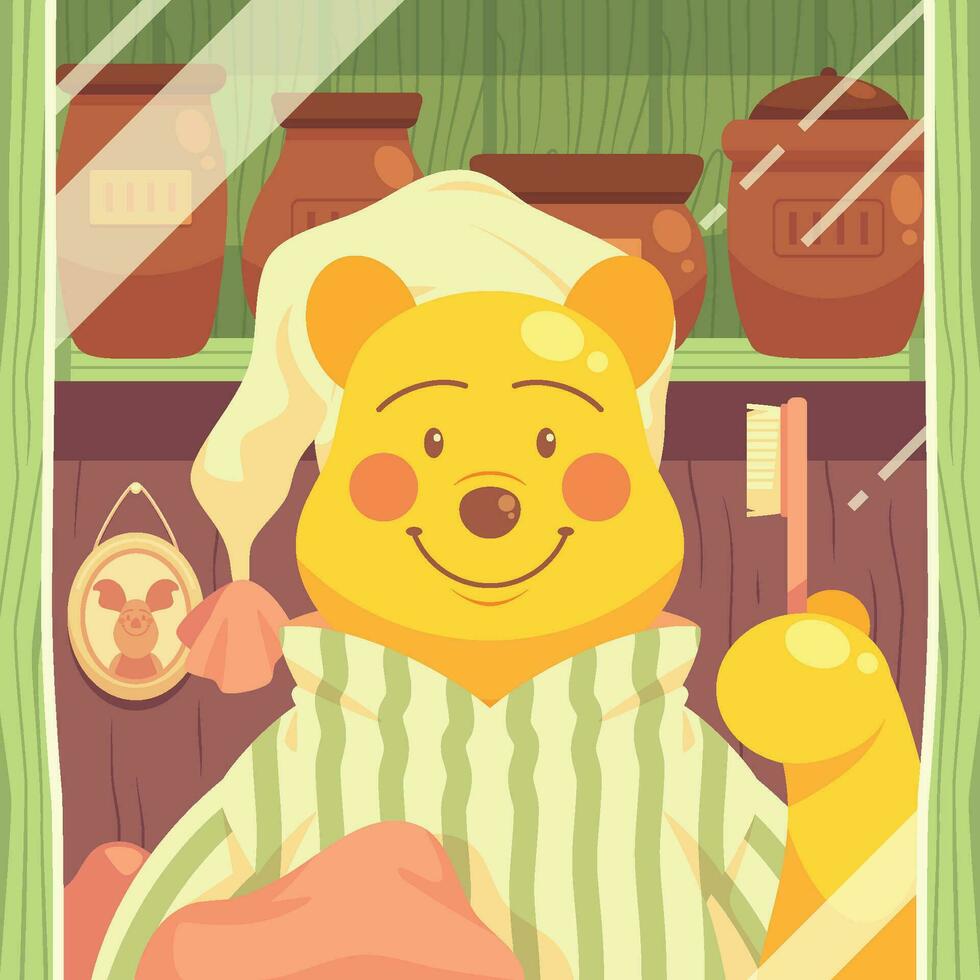 Cute Yellow Bear Going to Brush Teeth vector