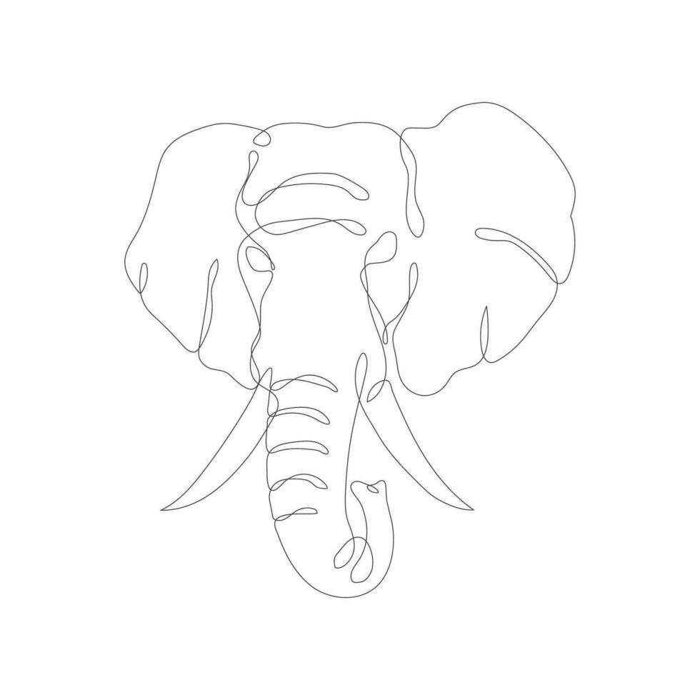 Elephant head line art icon. Continuous one line drawing of elephant head. Elephant head outline vector illustration. Elephant head decorative design. Vector illustration