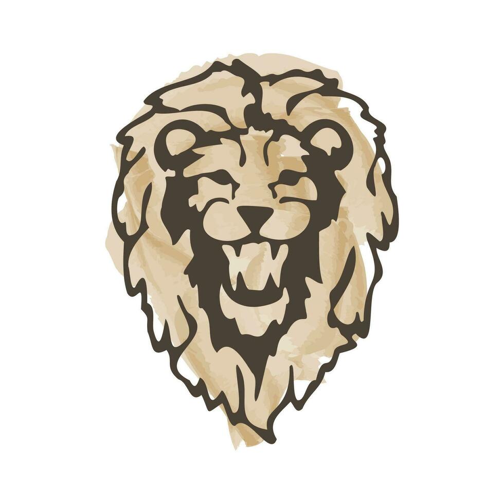 Lion head watercolor outline illustration vector. Lion head logo icon. Lion head mascot. Lion symbol. Vector illustration