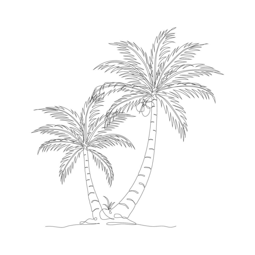 Coconut tree line art drawing. Single continuous line drawing of coconut palm tree. Decorative coconut palm tree concept. Coconut tree modern one line drawing vector illustration. Vector illustration