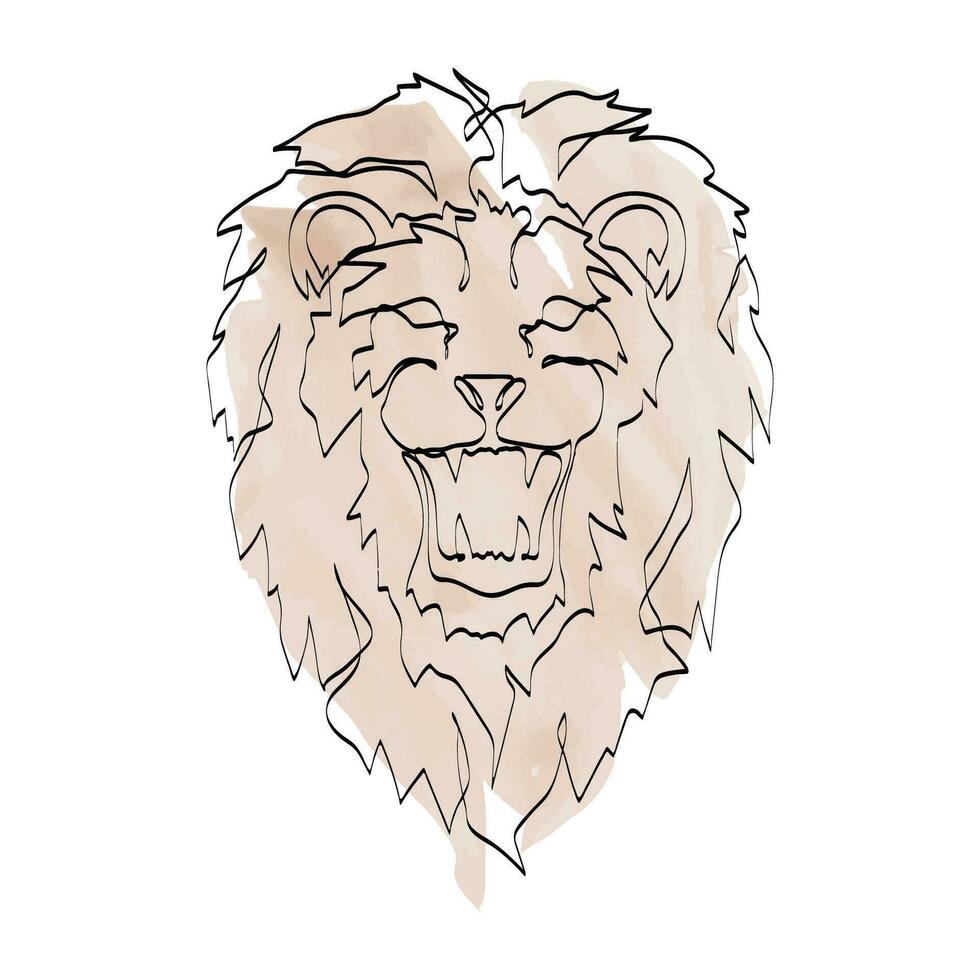 Lion head line art watercolor vector. Lion head single continuous line drawing .Lion head abstract concept icon. Modern one line drawing lion face. Lion logo symbol. Vector illustration