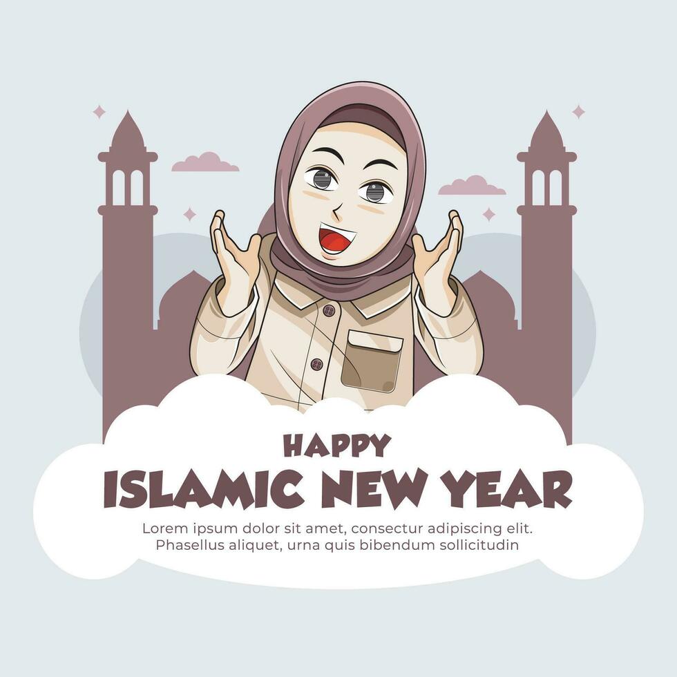 Tahun baru islam. Character islamic new year illustration free download vector