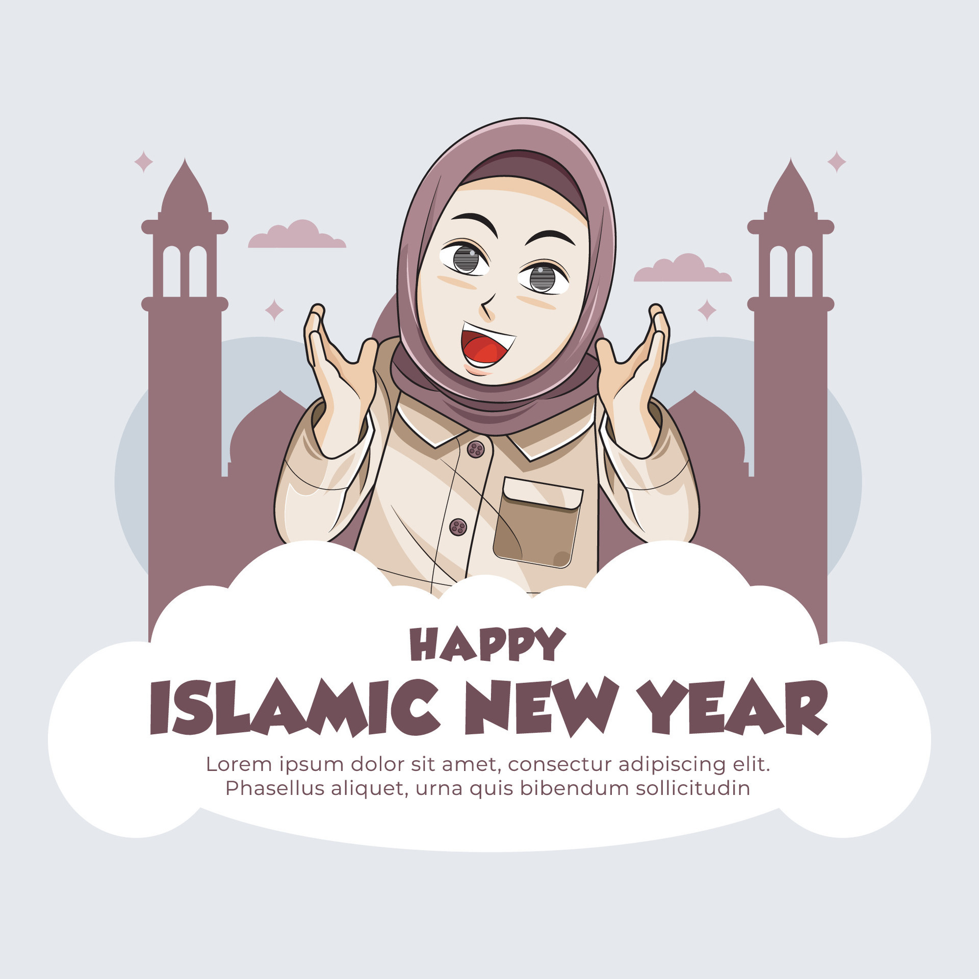 Tahun baru islam. Character islamic new year illustration free download