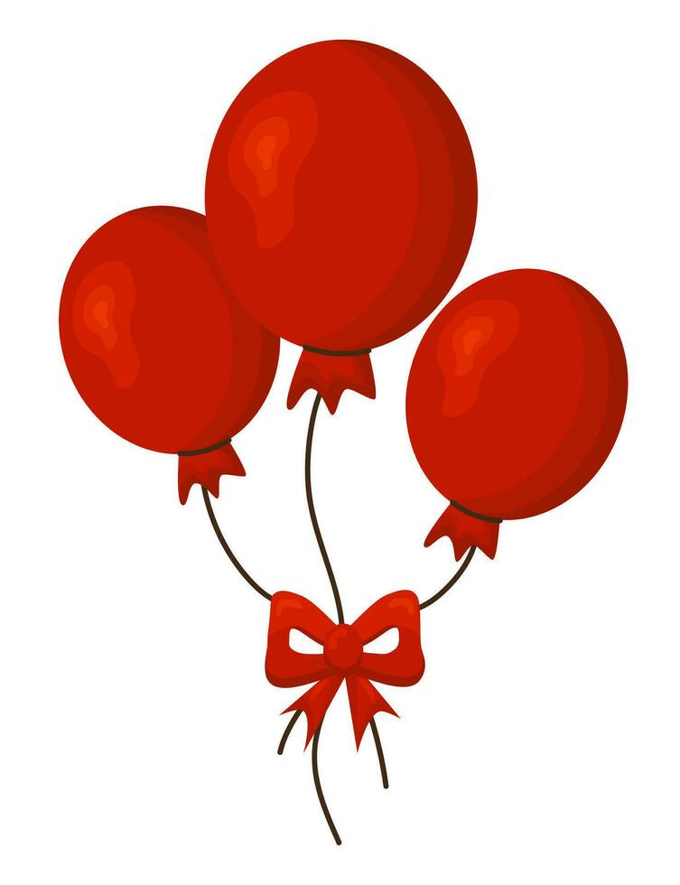 Balloon in cartoon style. Bunch of balloons for birthday and party. Flying red balloons with ribbon isolated on white background. Vector illustration.