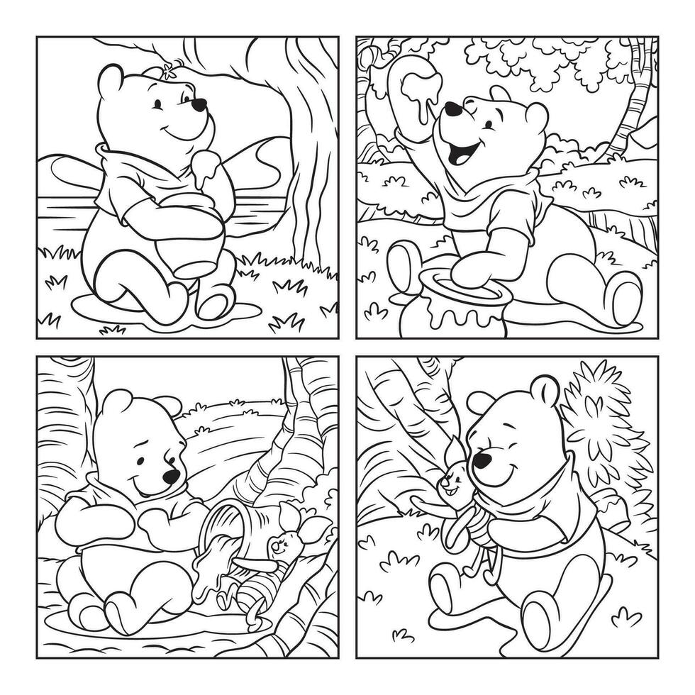 Honey Bear Children Coloring Book vector