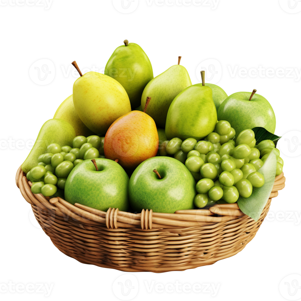 Fresh fruit basket fresh fruits basket colorful fruits green fruits transparent background png