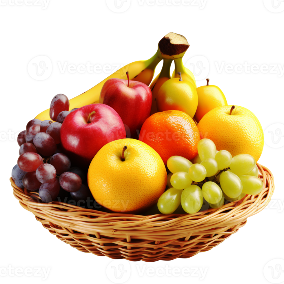 Fresco Fruta cesta Fresco frutas cesta vistoso frutas verde frutas png transparente antecedentes ai generado