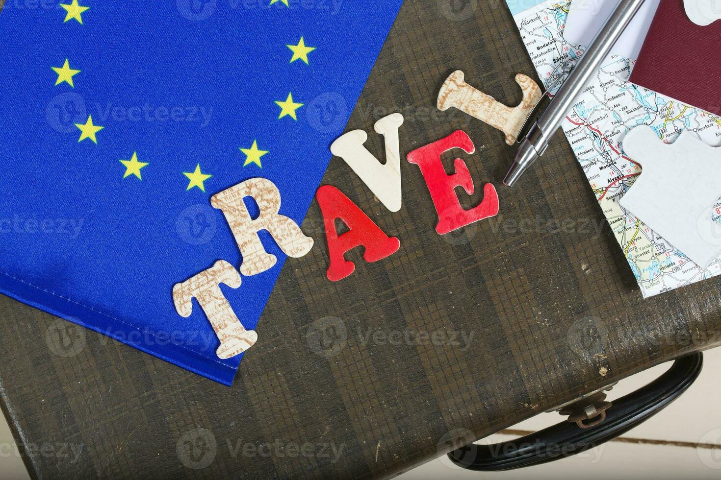 Travel tips for going to countries of European Union. Top view photo