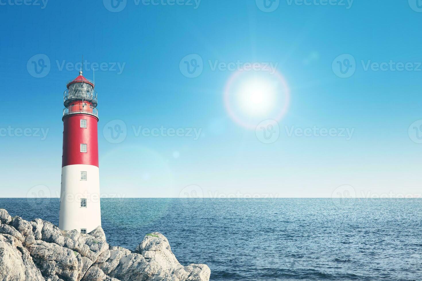 Old lighthouse searchlight beam through marine air. photo