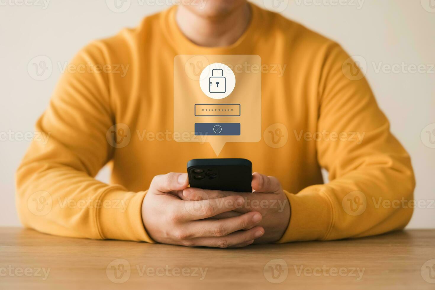 Cyber security and data protection, businessman using smartphone internet network security, protect business and financial transaction data from cyber attack, user private data security encryption. photo