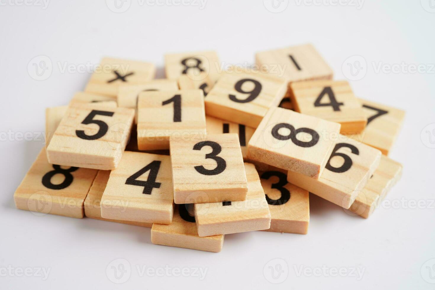 Number wood block cubes for learning Mathematic, education math concept. photo