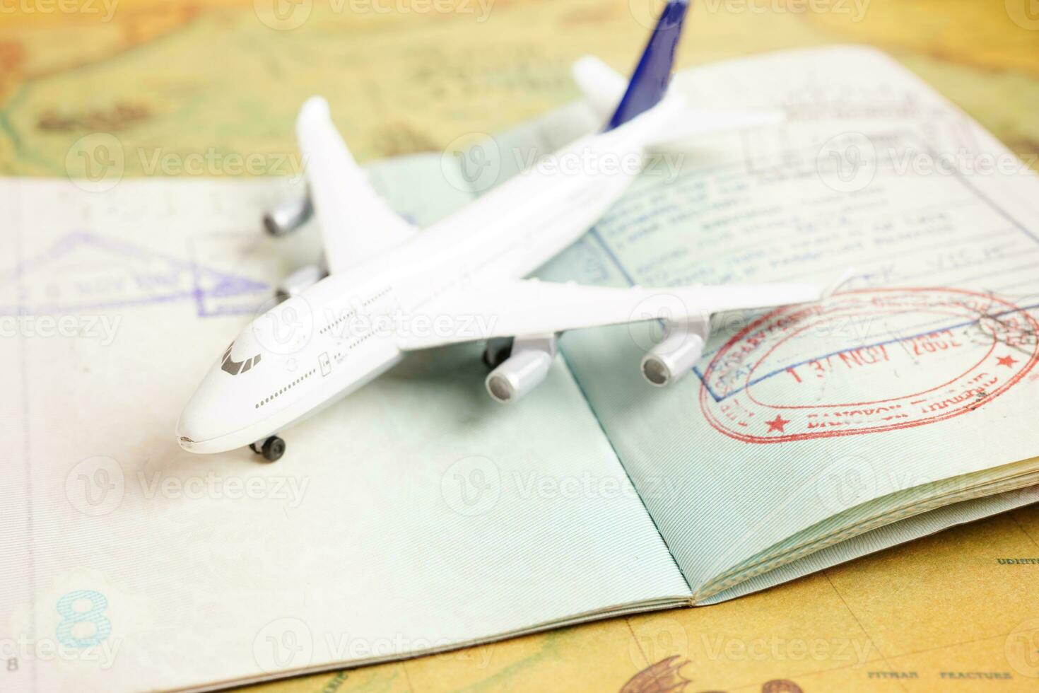 Visa and passport document to immigration at airport in country. photo