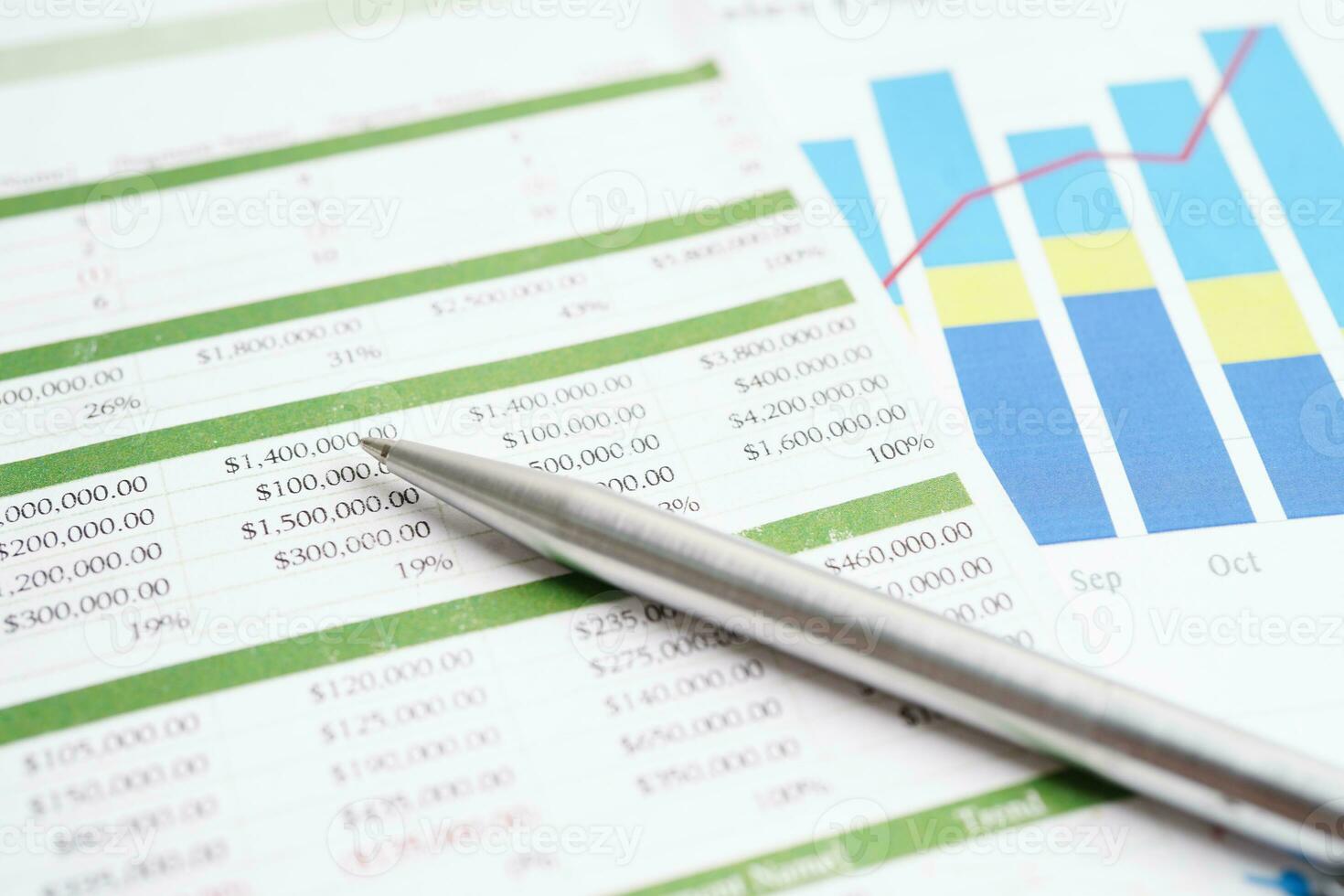 Pen on chart or graph paper. Financial, account, statistics and business data concept. photo