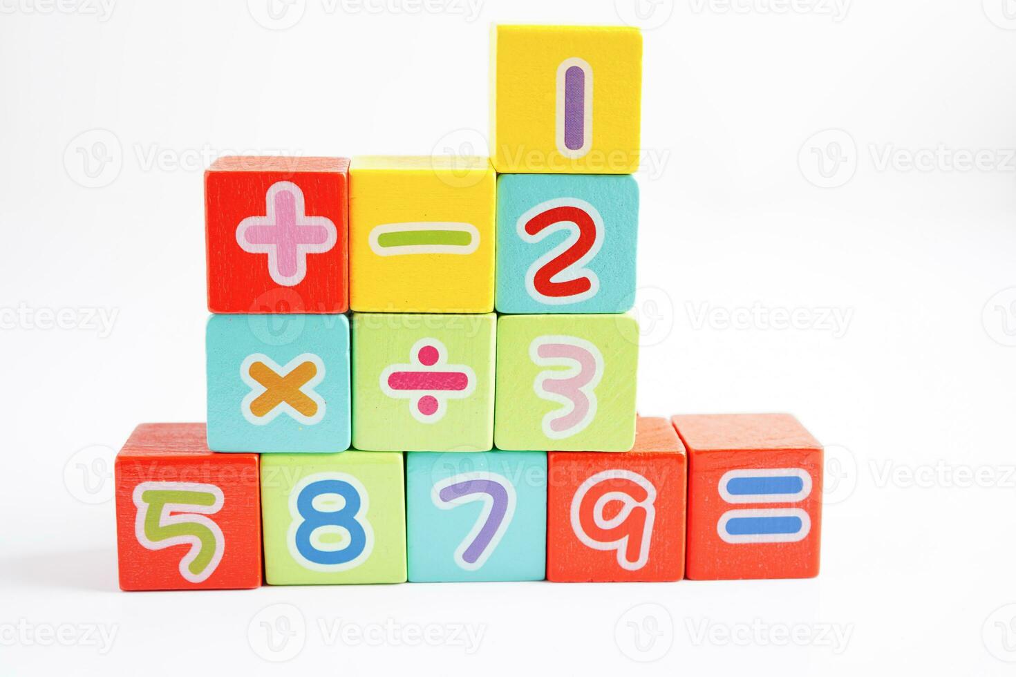 Number wood block cubes for learning Mathematic, education math concept. photo