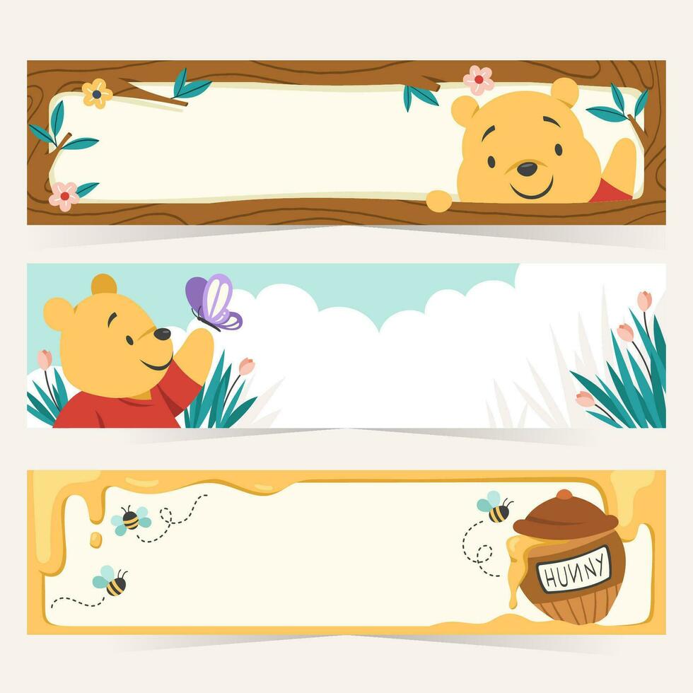 Cute Bear and His Honey Banner Template vector