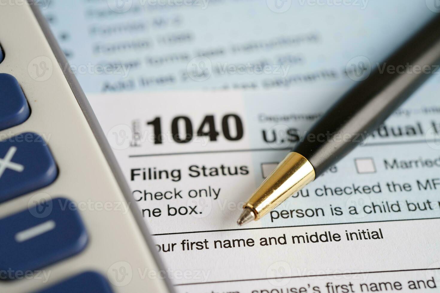 Tax form 1040 U.S. Individual Income Tax Return, business finance concept. photo