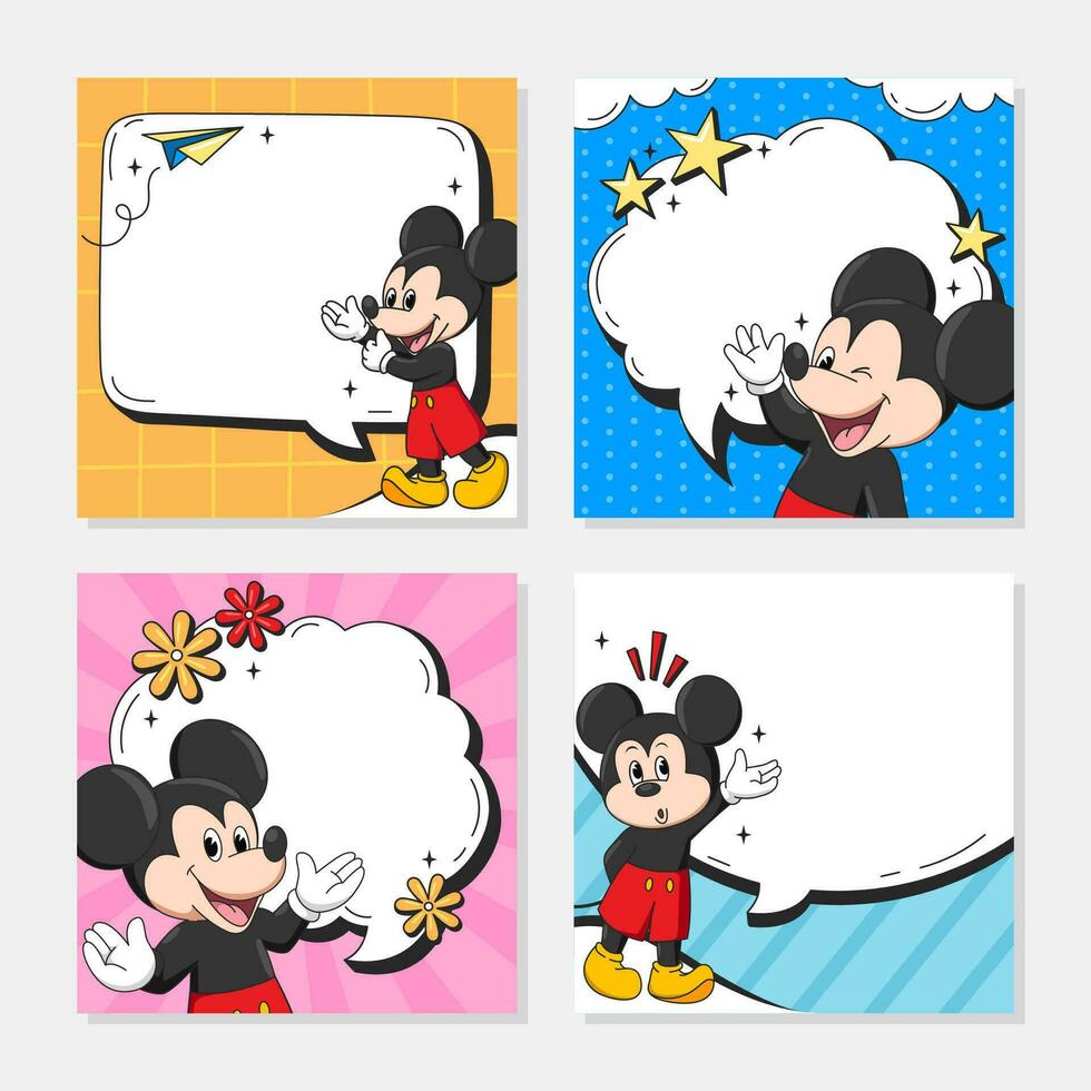 Cute Mouse with Talking Bubble Social Media Post Templates vector