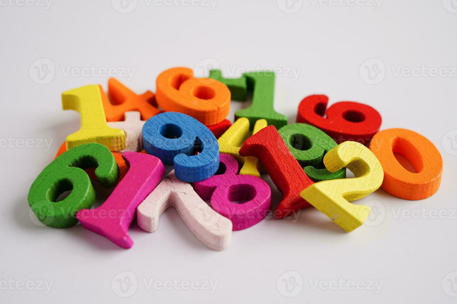 Number wood block cubes for learning Mathematic, education math concept. photo