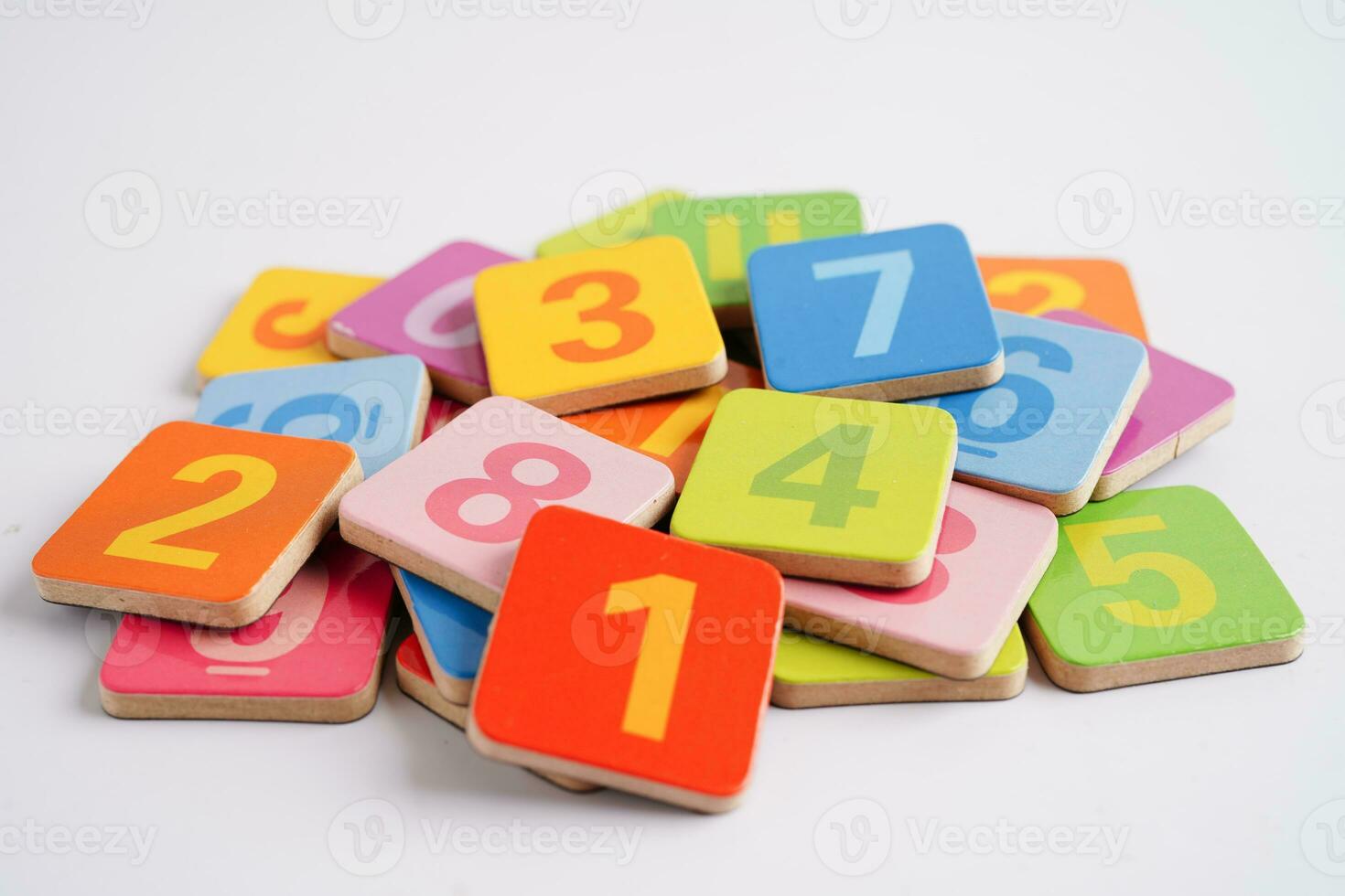 Number wood block cubes for learning Mathematic, education math concept. photo
