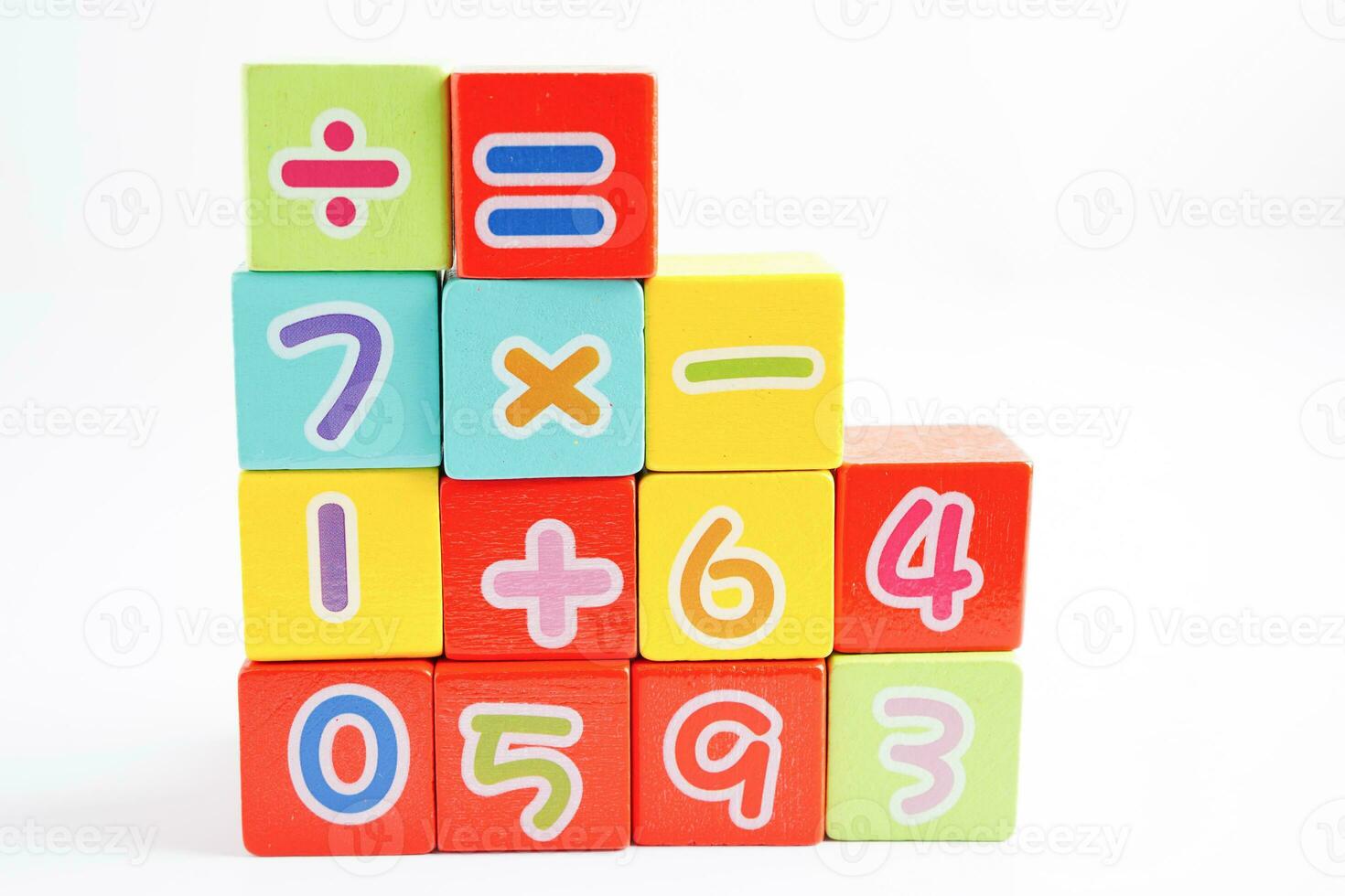 Number wood block cubes for learning Mathematic, education math concept. photo