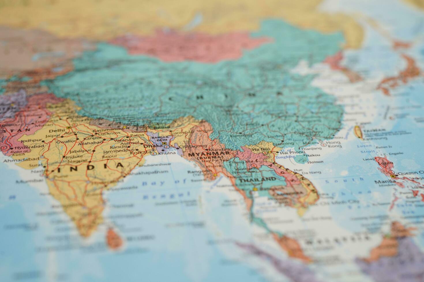 Bangkok, Thailand May 15, 2022 World map paper, closeup view. photo