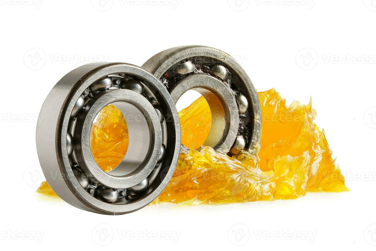 Grease and ball bearing  isolated on white background, lithium machinery lubrication for automotive and industrial. photo