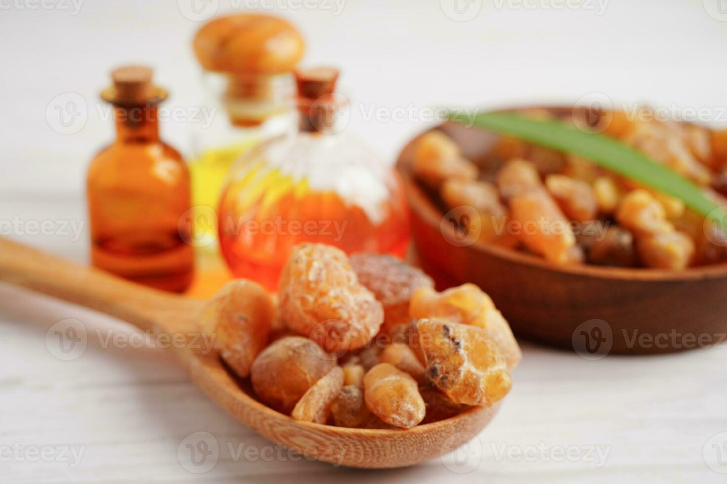 Frankincense or olibanum aromatic resin used in incense and perfumes. photo